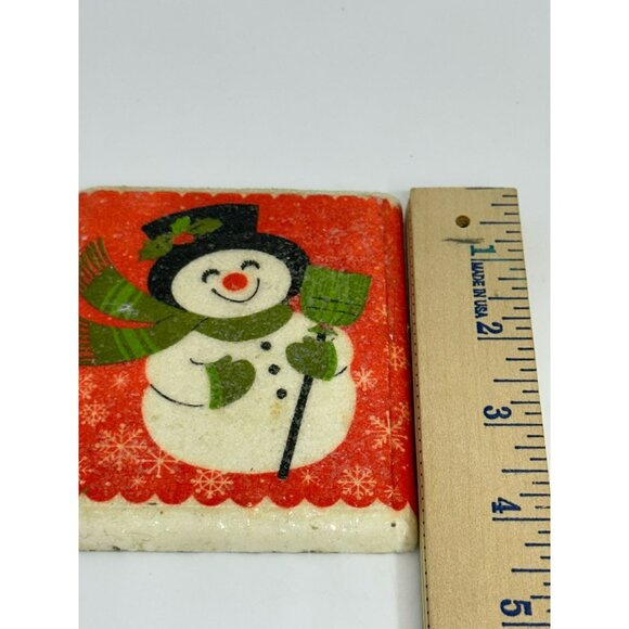 VTG Classic Snowman Coasters Set of 2 | Red & Green Christmas Tile Decor Holiday - Picture 9 of 9